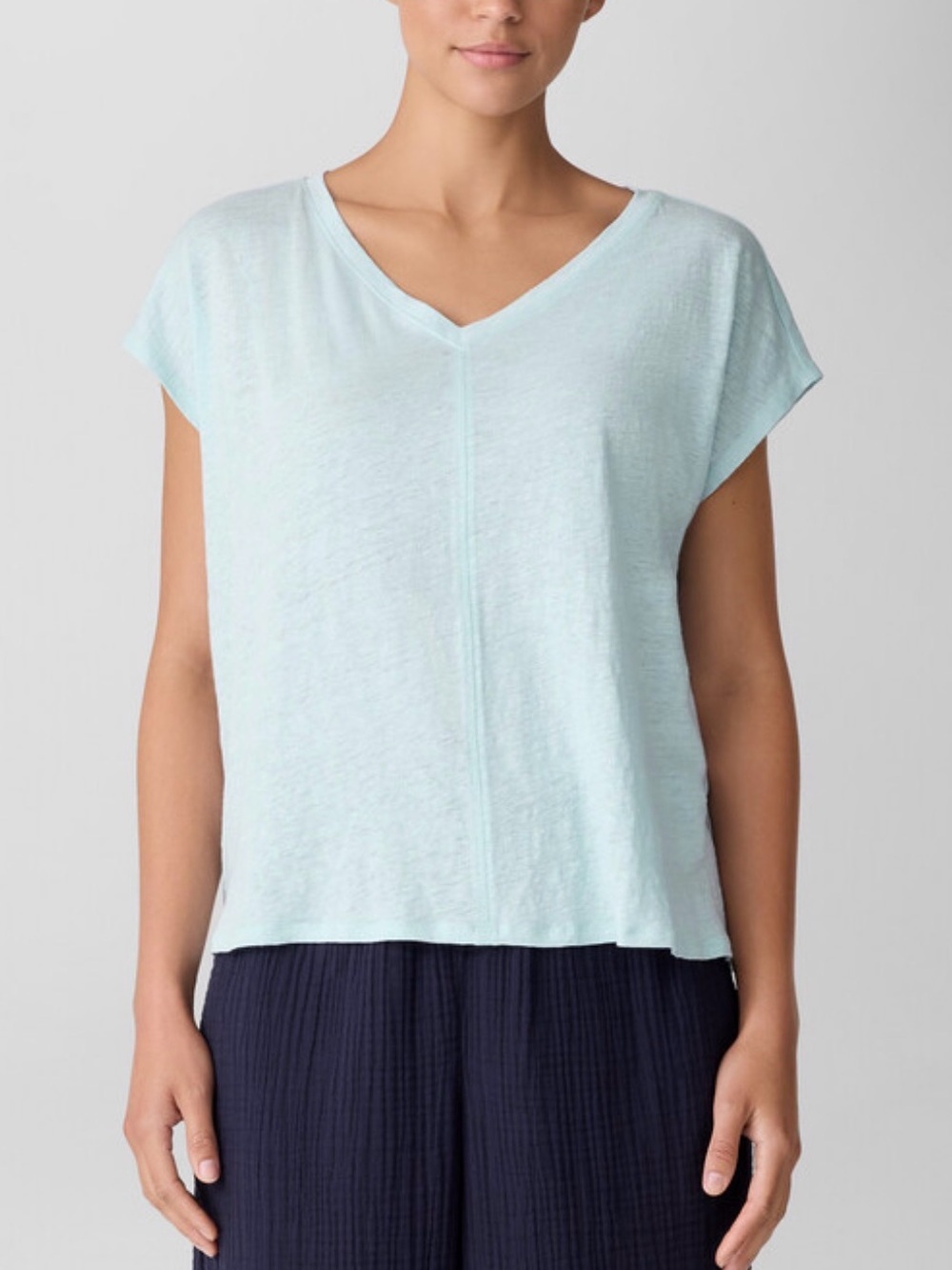 EILEEN FISHER Organic Linen Jersey V-Neck Tee Size Large